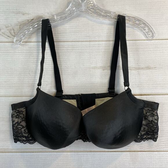 Cacique Bra 44D Black Lace Lightly Padded Back Closure Full Coverage - Picture 1 of 10